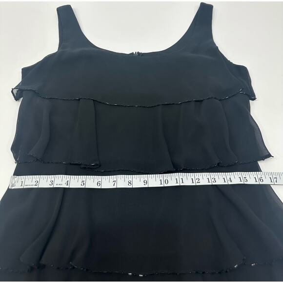 Patra Black Tiered Chiffon Cocktail Dress with Beaded Trim Size 10 - Picture 6 of 6